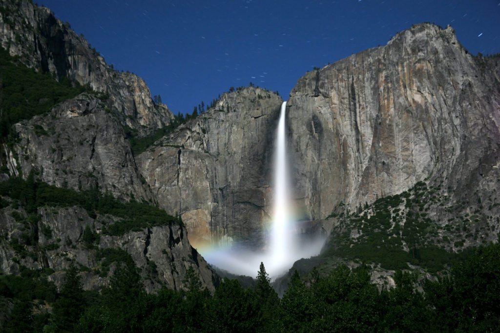 A moonbow over Yosemite Falls.